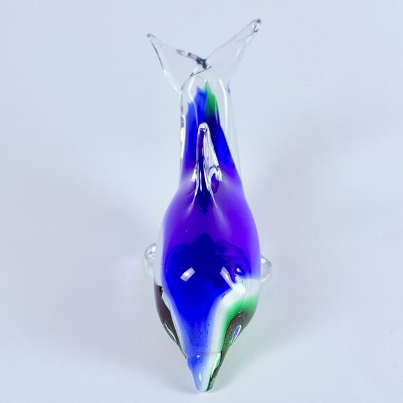 VTG Murano Style Sommerso Art Glass Dolphin Figurine Blue Green Paperweight 5” - Picture 2 of 10